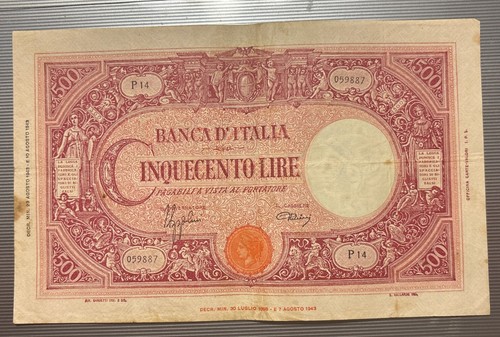 Banconota 500 lire - da, 23/08/43